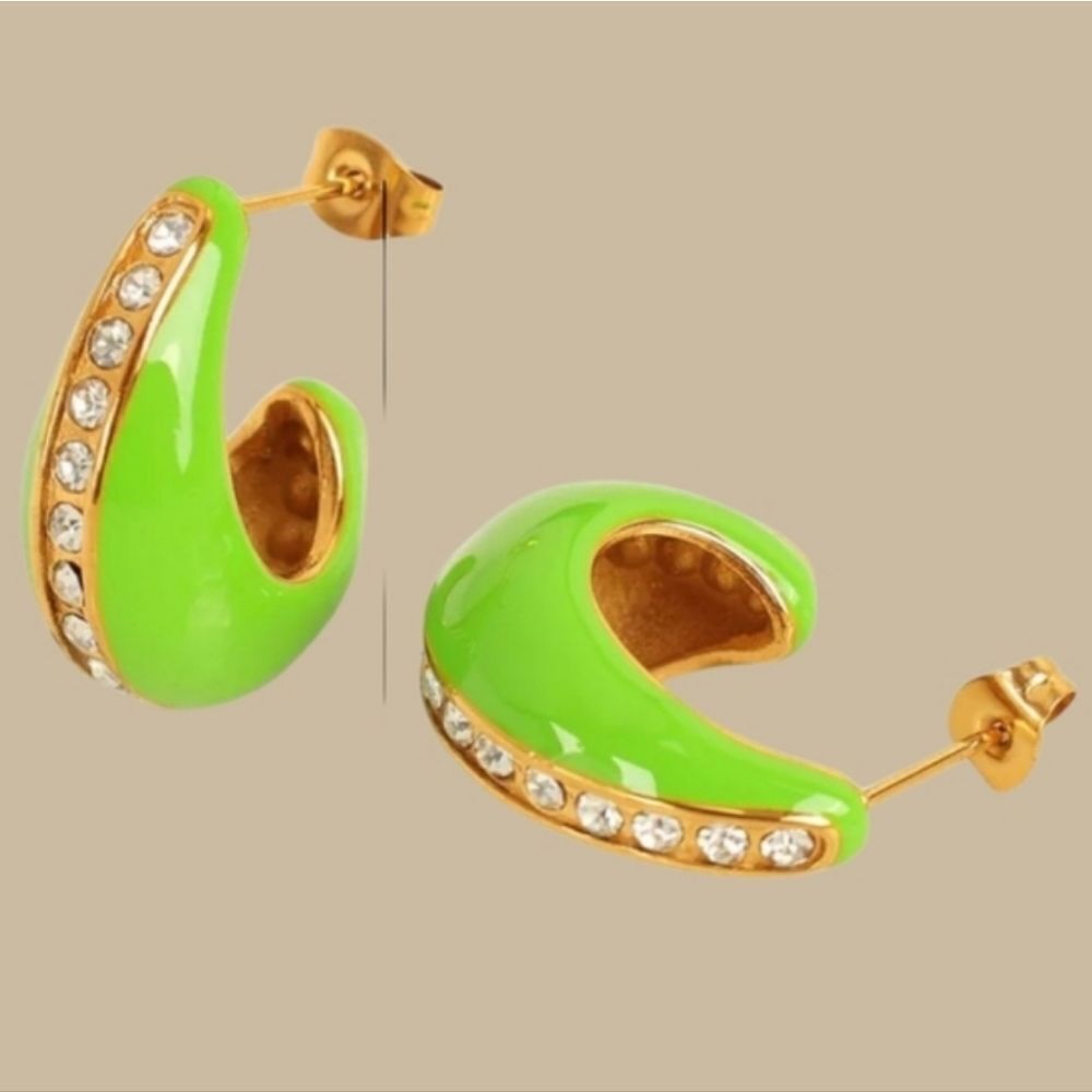 New ANTHRO Petra Green and Gold Hoop Earrings